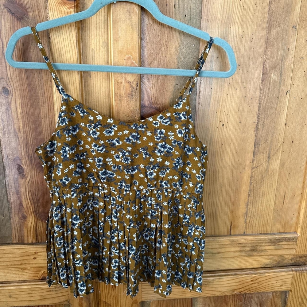 Floral Spaghetti Strap Top - Mustard